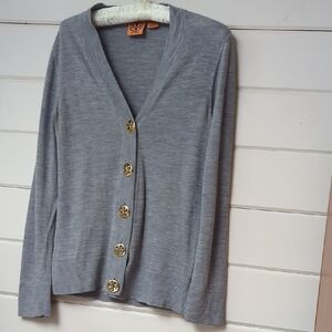 Tory Burch Wool Gray Cardigan with Gold Buttons